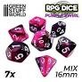 7x Mix 16mm Dice - Purple Swirl Green Stuff World